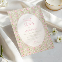 Baby Shower Fille Floral Vintage Vert Sauge