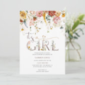 Invitation Baby Shower Fille Florale (Debout devant)