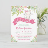Invitation Baby Shower Fille Florale Kitty (Debout devant)