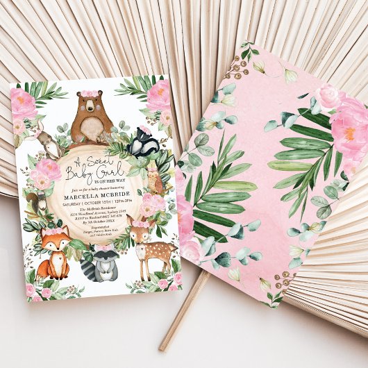 Invitation Baby shower Fille Forêt Boisée Rose Vierge