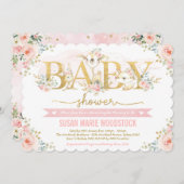 Invitation Baby shower Fille Forêt Florale Bleu Cute (Devant / Derrière)