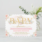 Invitation Baby shower Fille Forêt Florale Bleu Cute (Debout devant)