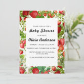 Invitation Baby shower Fille fraise aquarelle (Debout devant)