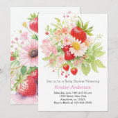 Invitation Baby shower Fille fraise aquarelle (Devant / Derrière)