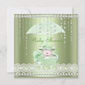 Invitation Baby shower fille garçon bébé menthe parapluie Pea (Devant)