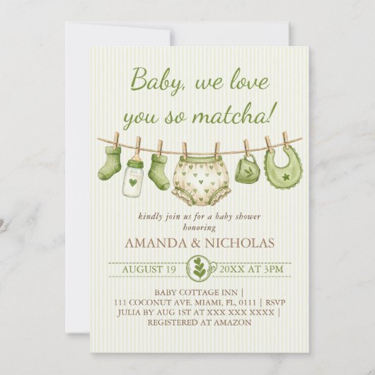 Invitation Baby Shower Fille Garçon Matcha (Devant)