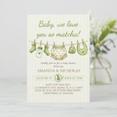 Invitation Baby Shower Fille Garçon Matcha (Debout devant)