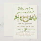 Invitation Baby Shower Fille Garçon Matcha (Devant / Derrière)