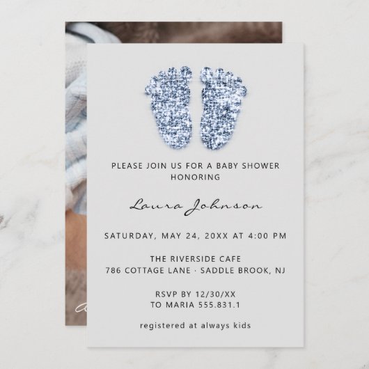 Invitation Baby shower fille garçon pieds Parties scintillant (Devant / Derrière)