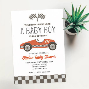 Invitation Baby Shower Fille Garçon Voiture de Course Rétro R