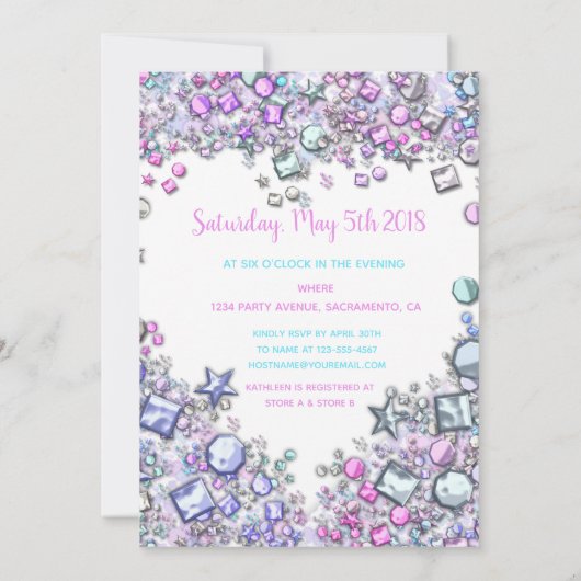 INVITATION Baby shower Fille Gemstone | Texte pers (Dos)