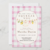 Invitation Baby Shower Fille Gingham Rose Citron  (Devant)