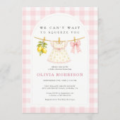 Invitation Baby Shower Fille Gingham Rose Citron (Devant)