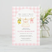 Invitation Baby Shower Fille Gingham Rose Citron (Debout devant)