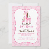 Invitation Baby shower fille Giraffe rose (Devant)