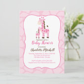 Invitation Baby shower fille Giraffe rose (Debout devant)