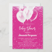 Invitation Baby shower fille hot rose blanc ballons luxe (Devant)