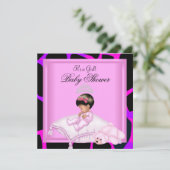Invitation Baby shower Fille Hot rose violet noir (Debout devant)