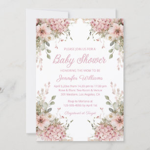 Invitation baby shower fille jardin floral rose aquarelle
