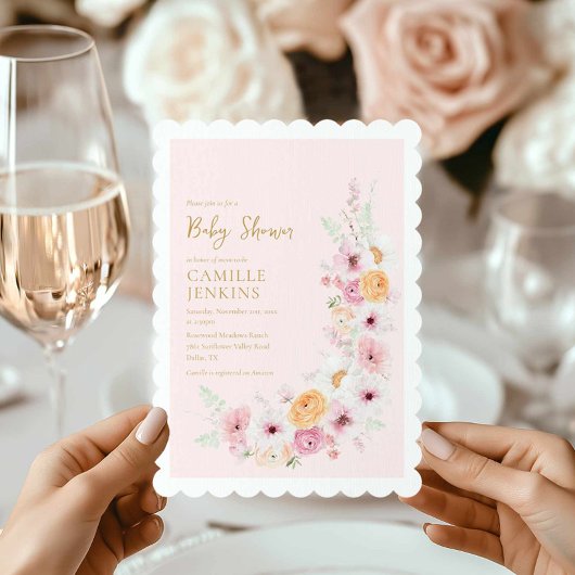 Invitation Baby shower Fille Jardin Floral Spring