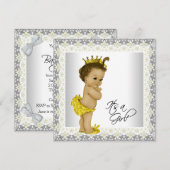 Invitation Baby Shower Fille Jaune et Gris (Devant / Derrière)