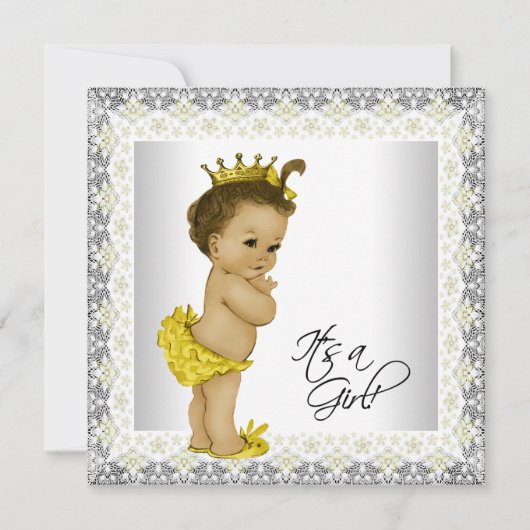 Invitation Baby Shower Fille Jaune et Gris (Devant)