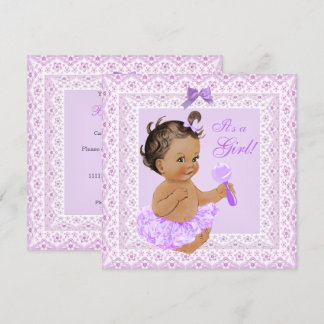 Invitation Baby Shower Fille Jolie Lavande Dentelle Brune