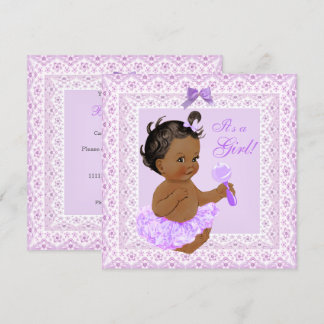 Invitation Baby Shower Fille Jolie Lavande Dentelle Ethnique