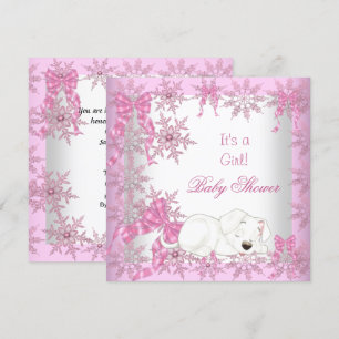 Invitation Baby Shower Fille Jolies Flocons de Neige Roses Ch