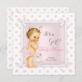 Invitation Baby shower fille jouet rose Polka Dot Blonde (Devant / Derrière)