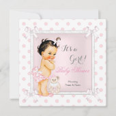 Invitation Baby shower fille jouet rose Polka Dot Brunette (Devant)