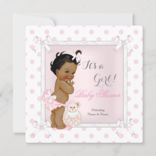 Invitation Baby shower fille jouet rose Polka Dot ethnique