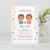 Invitation Baby shower fille jumeaux (Debout devant)