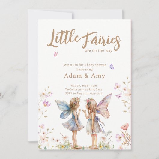 Invitation Baby shower fille jumelle Little Fairie (Devant)