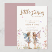 Invitation Baby shower fille jumelle Little Fairie (Devant / Derrière)