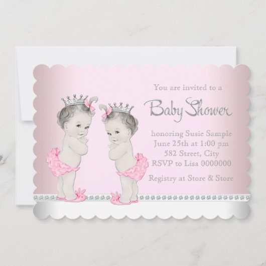 Invitation Baby shower fille jumelle mignonne (Devant)