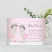 Invitation Baby shower fille jumelle mignonne (Debout devant)