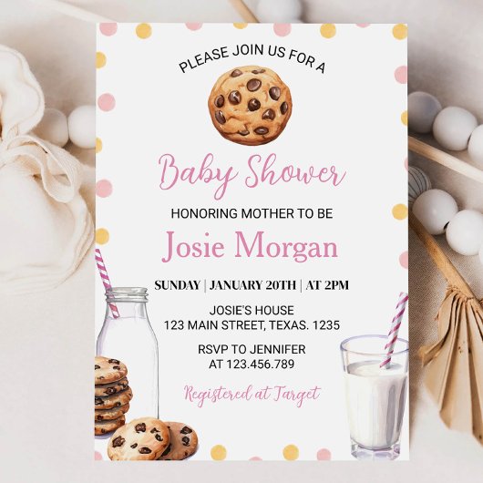 Invitation Baby shower Fille Lait Et Cookies