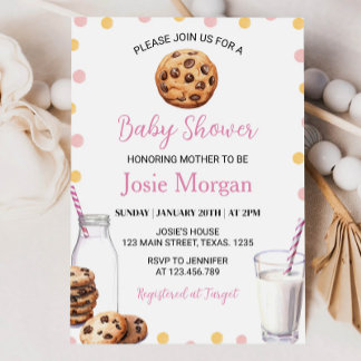 Invitation Baby shower Fille Lait Et Cookies