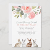 Invitation Baby shower Fille Lapin Floral (Devant)