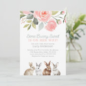 Invitation Baby shower Fille Lapin Floral (Debout devant)