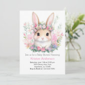 Invitation Baby shower fille lapin floral mignon (Debout devant)
