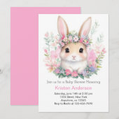Invitation Baby shower fille lapin floral mignon (Devant / Derrière)