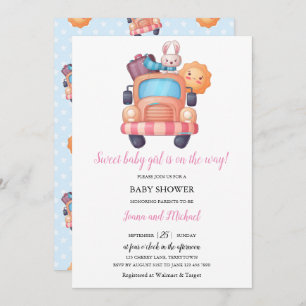 Invitation Baby shower fille lapin mignonne