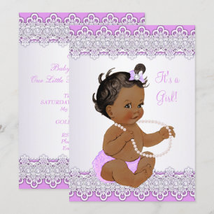 Invitation Baby Shower Fille Lavande Dentelle Perle Ethnique