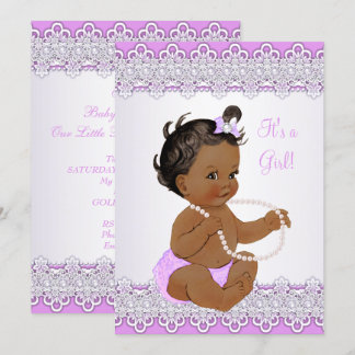 Invitation Baby Shower Fille Lavande Dentelle Perle Ethnique