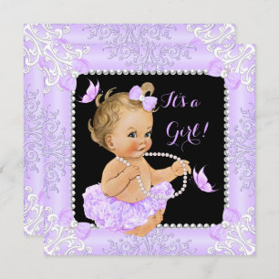 Invitation Baby shower Fille Lavande Papillon Tutu Blonde