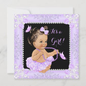 Invitation Baby shower Fille Lavande Papillon Tutu Brunette (Devant)