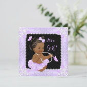 Invitation Baby shower Fille Lavande Papillon Tutu Ethnique (Debout devant)