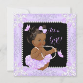 Invitation Baby shower Fille Lavande Papillon Tutu Ethnique (Devant)